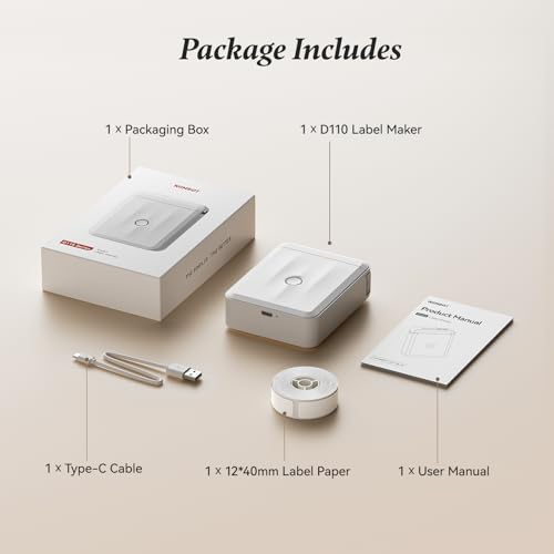 NIIMBOT D110 Label Maker Machine, Bluetooth Thermal Label Printer - color: White, style: Label Machine with 3 Label Tapes