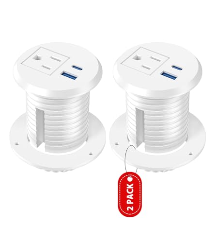 VILONG 2 Inch Recessed Power Grommet, Flush Mount, 20W USB-C Fast Charging | 6FT Cord, Desk Outlet, for Conference Room Office Table Home Workstation, White, ETL Listed - color: White