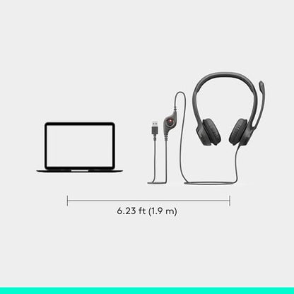 Logitech H390 Wired Headset PC/Laptop Stereo Headphones, USB-A, Black - style: USB-A