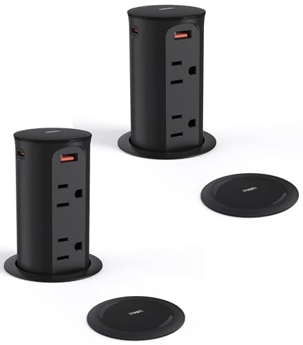 Jgstkcity Pop Up Outlet for Countertop,2.5in Hole,ETL Listed,Black | 2 Pack,Flush Mount, 20W USB-C, 4 USB Ports, 4 Tamper-Resistant 15A Outlets - Space-Saving Recessed Design,1875W - color: Black, size: 2 Pack - 4 Outlets & 4 USB Ports