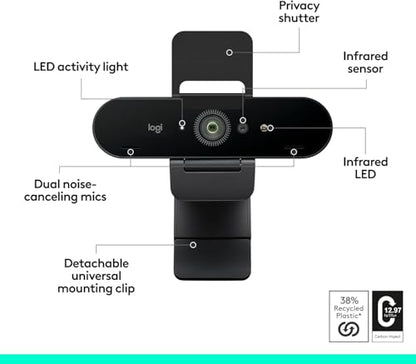 Logitech Brio Ultra 4K HD Webcam for Streaming and Meetings - Black - size: (Pack of 1)