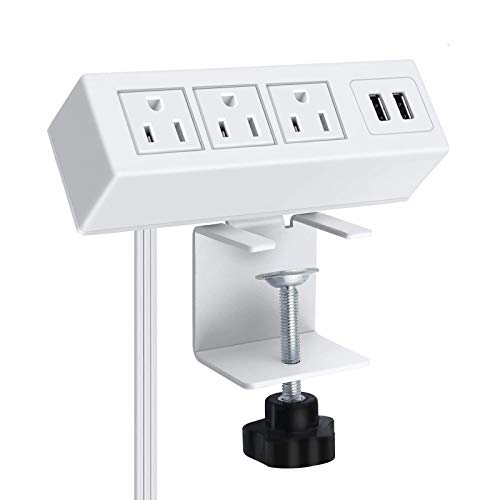 3 Outlet Desk Clamp Power Strip With USB Ports, White Desktop Surge Protector 1200J. Mount Charging Power Station, Edge Power Outlet 125V 12A 1500W - color: White, size: 6FT