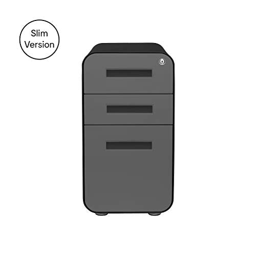 Laura Davidson Furniture Stockpile Slim 3-Drawer Mobile File Cabinet with Lock - Under Desk Metal Filing Cabinet, Legal/Letter File Folders, Wheels and Stationary Feet, Pre-Assembled, Black/Grey - color: Black/Grey