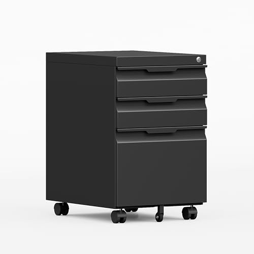 3 Drawer File Cabinet with Lock and Wheels,Rolling File Cabinets with Lock,Vertical Metal Filing Cabinet for Legal/Letter/A4 File-Black/Assembly Required - color: Black, size: 3 Drawer-Mobile