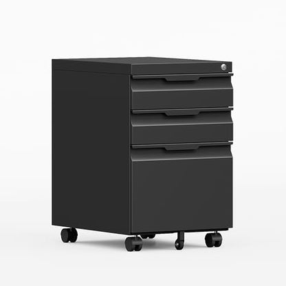3 Drawer File Cabinet with Lock and Wheels,Rolling File Cabinets with Lock,Vertical Metal Filing Cabinet for Legal/Letter/A4 File-Black/Assembly Required - color: Black, size: 3 Drawer-Mobile