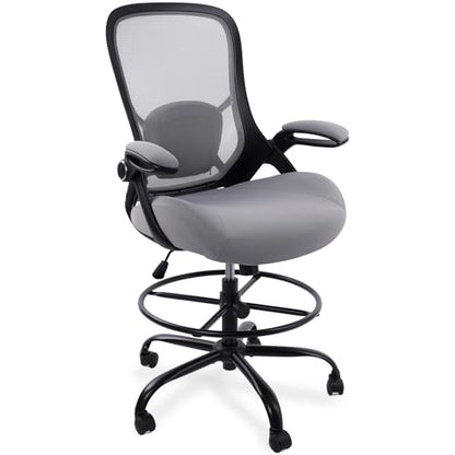 HYLONE 400lbs Heavy Duty Drafting Chair 5" Thickened Seat Office Chair with Flip-Up Armrests Tall Ergonomic Computer Chair with Lumbar Support and Adjustable Footrest Ring Standing Desk Chair(Grey) - color: Dark Drey