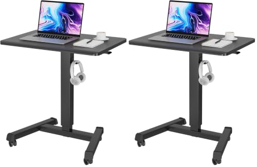 BONTEC Mobile Standing Desk Adjustable Height,Rolling Laptop Cart with Hook (Pack of 2) - color: Black, size: 25.6" x 17.7" (Pack of 2)