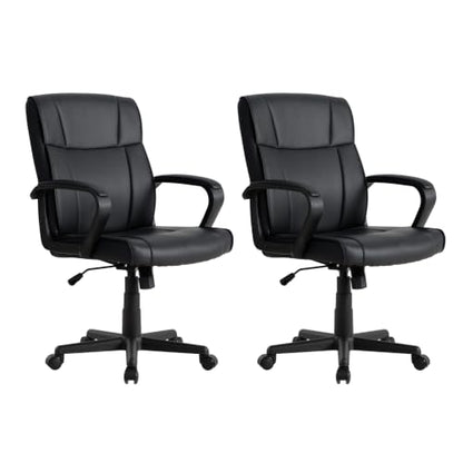 Office Desk Chair Set of 2 Conference Room Chairs Modern Ergonomic Executive Swivel Chair Adjustable Height PU Leather Home Desk Chair with Armrests Comfy Computer Task Chairs with Wheels - color: Black, size: Set of 2