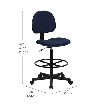 BizChair Navy Blue Patterned Fabric Adjustable Height Drafting Chair with Adjustable Foot Ring - color: Navy Blue Patterned