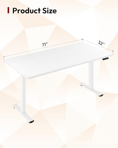 SANODESK 71''x32'' Large Electric Computer Height Adjustable Standing Desk - color: White Frame+white Top, size: 71x32"