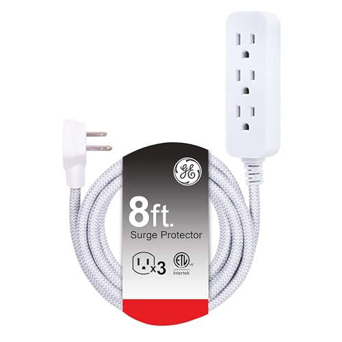 GE 3-Outlet Power Strip Surge Protector, 8 Ft Braided Extension Cord - size: 8 Ft