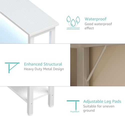 Lufeiya White L Shaped Gaming Desk with Fabric Drawers and Storage Shelves, 47 inch Home Office Desk with Monitor Stand, Computer Desk with LED Lights and Power Outlets, White - color: White