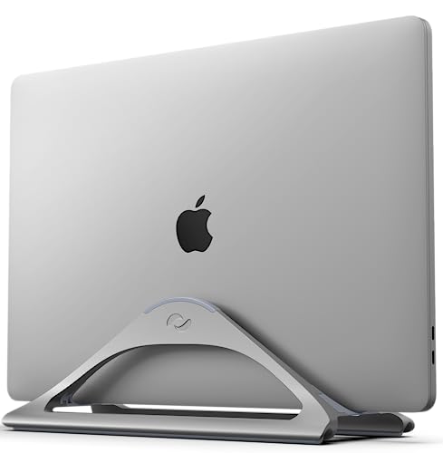 HumanCentric Vertical Laptop Stand for Desks in Space Grey, Upright Adjustable Holder to Dock Apple MacBook Stand, and Other Laptops to Organize Work & Home Office, Automatic Grip - color: Space Gray