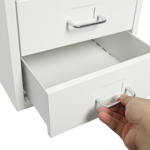 6 Drawers File Cabinet with Lock Rolling Mobile Filing Cabinet with Wheels Under Desk Vertical Filing Cabinet for Office/Home Metal (White) - color: White