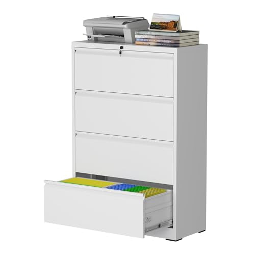 4 Drawer File Cabinet with Lock, Metal File Cabinet, White - color: White, size: 52.3"H - 4 Drawer