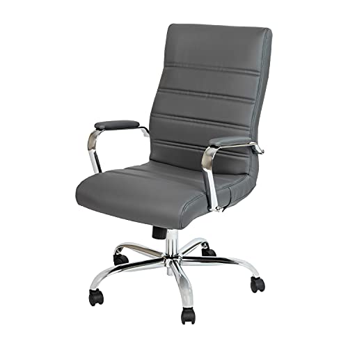 Flash Furniture LeatherSoft Executive Office Chair, Gray/Chrome | 360° Swivel, Height Adjustable, Commercial Grade - color: Gray Leathersoft/Chrome Frame
