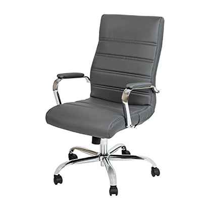 Flash Furniture LeatherSoft Executive Office Chair, Gray/Chrome | 360° Swivel, Height Adjustable, Commercial Grade - color: Gray Leathersoft/Chrome Frame