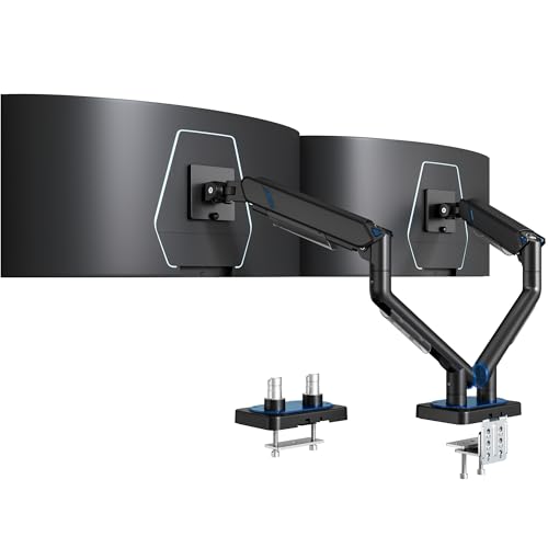 ARES WING 17-45 Inch Monitor Arm Ultrawide Dual Monitor Mount, Black | Heavy Duty Mechanical Spring Monitor Stand Adjustable Arms Holds up to 44lbs, 75/100 VESA Mount with Clamp/Grommet Base - color: Black, style: Non RGB