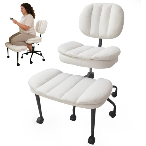Criss Cross Chair with Footrest, 360° Swivel Faux Shearling Office Chair, Extra Wide Seat with Sofa-Like Comfort, Ergonomic Cross Legged Desk Chair for Cozy Reading, Meditation - color: Wool