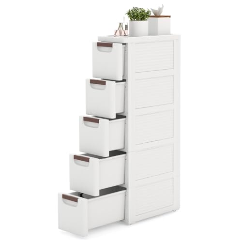 Slim Storage Drawers, Plastic Organizers w/Hidden Wheels for School Supplies, Crafts, Files & Towels, Under Table Rolling Cart for Dorm, Home & Office (7.5" x 16.5" x 36" (5 Drawers)) - size: 7.5" x 16.5" x 36" ( 5 Drawers )