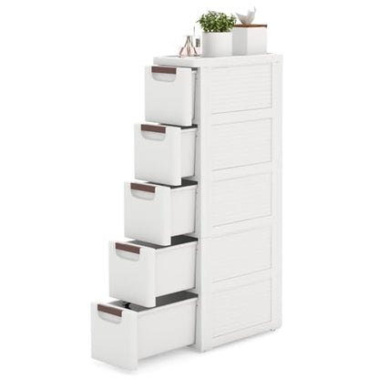 Slim Storage Drawers, Plastic Organizers w/Hidden Wheels for School Supplies, Crafts, Files & Towels, Under Table Rolling Cart for Dorm, Home & Office (7.5" x 16.5" x 36" (5 Drawers)) - size: 7.5" x 16.5" x 36" ( 5 Drawers )