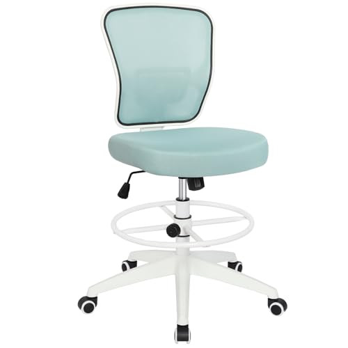 HYLONE Drafting Chair Adjustable Height Tall Office Chairs Standing Desk Chair Rolling Stool Chair Armless Office Drafting Chair Blue - color: Blue