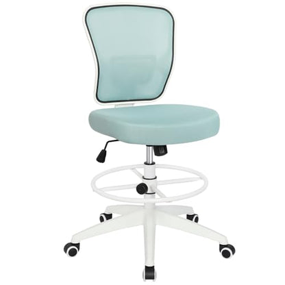 HYLONE Drafting Chair Adjustable Height Tall Office Chairs Standing Desk Chair Rolling Stool Chair Armless Office Drafting Chair Blue - color: Blue