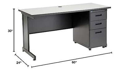 Interion Office Desk with 3 Drawers, 60"W x 24"D - Gray
