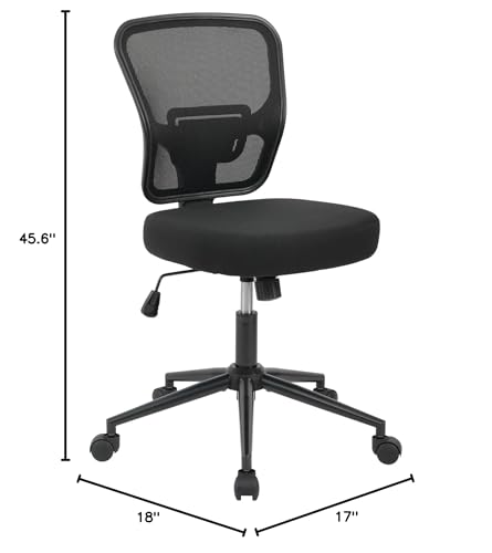Armless Office Desk Chair Height Adjustable, Ergonomic High Back Mesh Task Chair, Rolling Office Stool for Small Spaces, Computer, Study,Sewing & Drafting - Black