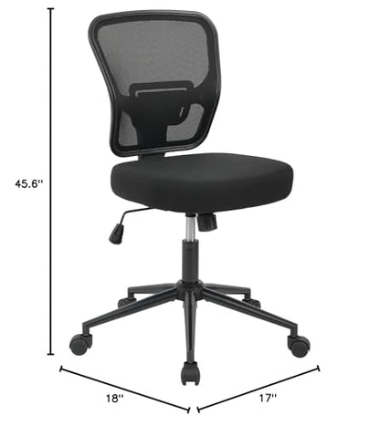 Armless Office Desk Chair Height Adjustable, Ergonomic High Back Mesh Task Chair, Rolling Office Stool for Small Spaces, Computer, Study,Sewing & Drafting - Black