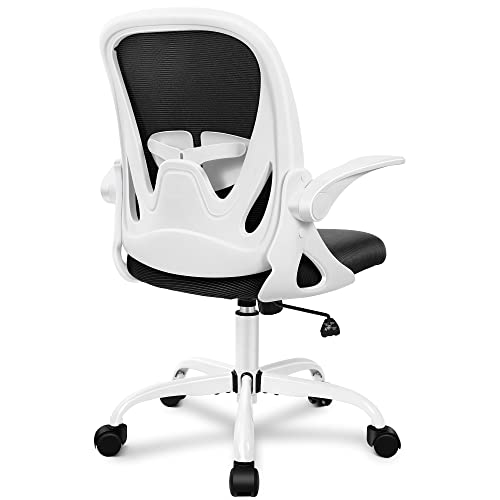 Office Chair Ergonomic Desk Chair with Flip up Armrests Swivel Breathable Desk Mesh Computer Chair with Adjustable Lumbar Support and Height for Conference Room (White) - color: White