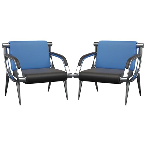 wonline 2Pcs Waiting Room Chair with Armrest PU Leather Office Furniture, Office Guest Seating Lobby Conference Reception Chairs for Airport Clinic Hospital Bank Salon Barber(Blue&Black) - color: Blue & Black, size: 2 Seat