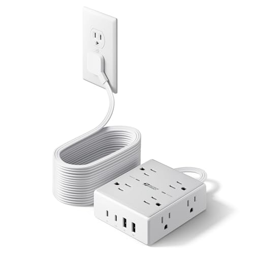 SUPERDANNY Extension Cord,Flat Plug Surge Protector Power Strip,25Ft - color: White, size: 25FT-15W Standard Charge