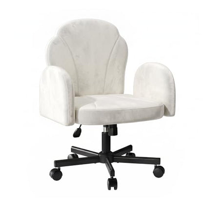 Bestier Criss Cross Office Chair with FILP-Up Armrests, White Velvet | Rocking Recline,Swivel Makeup Vanity Chair with 5-Level Folding Armrest, Cross Legged Desk, Adjustable Height Swivel Chair - color: White Velvet