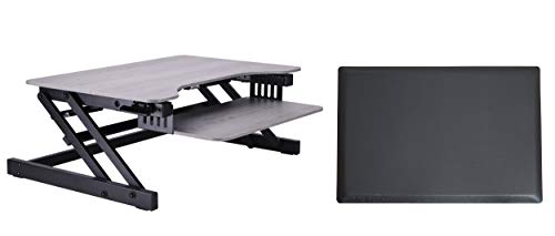 Rocelco 32" Height Adjustable Standing Desk Converter with Anti Fatigue Mat Bundle - Slide Out Retractable Keyboard Tray - Sit Stand Up Dual Monitor Riser - Computer Workstation - Gray (R ADRG-MAFM) - color: Gray, size: 32", style: Riser+Floor Mat