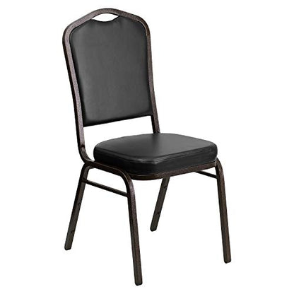 Flash Furniture Hercules Crown Back Stackable Banquet Chair, Black, 4-Pack | Gold Vein Frame, Vinyl Upholstery - color: Black Vinyl/Gold Vein Frame, size: Set of 4