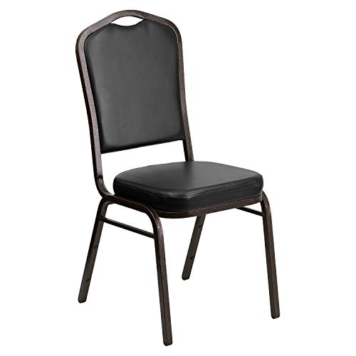 Flash Furniture Hercules Crown Back Stackable Banquet Chair, Black, 4-Pack | Gold Vein Frame, Vinyl Upholstery - color: Black Vinyl/Gold Vein Frame, size: Set of 4
