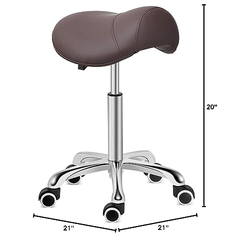 Kaleurrier Rolling Saddle Stool with Wheels: Adjustable Salon Stool Chair - color: Coffee, style: Without Back