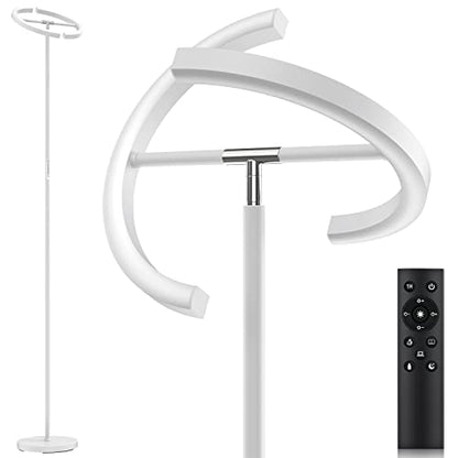 White Floor Lamp, Modern Stepless Dimmable Standing Lamp 3000-6000K, 20W LED Rotatable Reading Tall Lamp, Touch & Remote Control Uplighter Floor Lamps for Living Room Bedroom Office - color: White