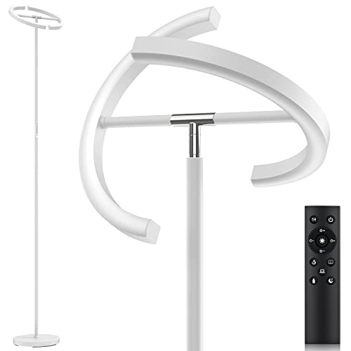 White Floor Lamp, Modern Stepless Dimmable Standing Lamp 3000-6000K, 20W LED Rotatable Reading Tall Lamp, Touch & Remote Control Uplighter Floor Lamps for Living Room Bedroom Office - color: White