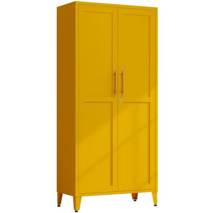 61" H Yellow Metal Storage Armoire Cabinet, Lockable Steel Cabinet, 2-Door Tall Locker with 3 Adjustable Shelves, Freestanding Steel Utility Cabinet for Bedroom, Office, Living Room - color: Yellow, style: 61"H-Cabinet-YX