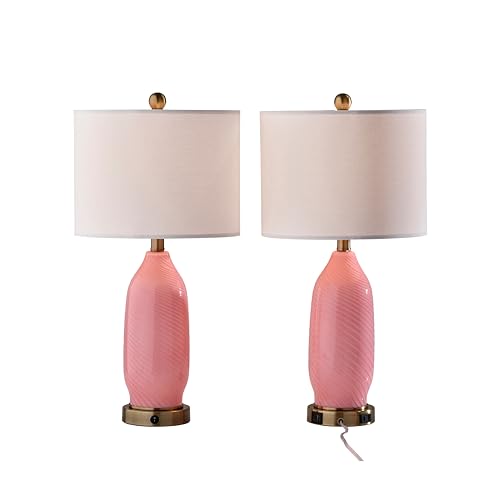 Adesso Set of 2 Dual-Light Table Lamps, USB Ports, AC Outlet, 24” - color: Pink