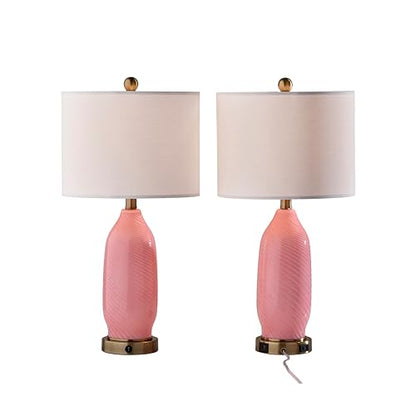 Adesso Set of 2 Dual-Light Table Lamps, USB Ports, AC Outlet, 24” - color: Pink