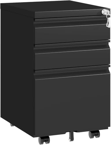 Small File Cabinet for Home Office,Metal Mobile Organizer Letters/Legal/A4 | Fully Assembled,Under Desk,Rolling,Central Locking System,Drawer,Pencil Tray,Hanging File Bar,Anti-Tipping Caster - color: Black, size: 17.7"D x 15.35"W x 23.62"H