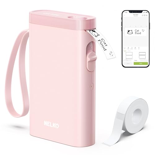 Nelko P21 Label Maker Machine with Tape, Bluetooth Label Printer, Pink - color: Pink