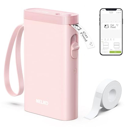 Nelko P21 Label Maker Machine with Tape, Bluetooth Label Printer, Pink - color: Pink