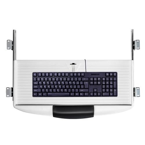 Keyboard Tray Under Desk Sliding Keyboard Drawer Tray Pull Out Silent Slide Rail Computer Drawer for Home Office Workstations, White