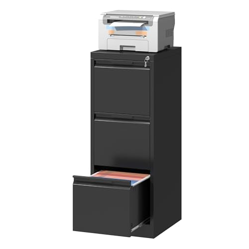 3 Drawer File Cabinet,Filing Cabinets for Home Office, Metal Vertical File Storage with Lock, Locking for A4 Legal/Letter, Assembly Required(Black) - color: Black, size: Vertical 3 Drawer