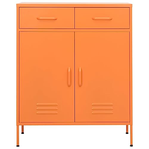 Modern Steel Storage Cabinet, 2-Door Metal Organizer with Adjustable Shelves for Home Office, Living Room Furniture, 31.5 x 15.7 x 40.0 Inches, Orange - color: Orange
