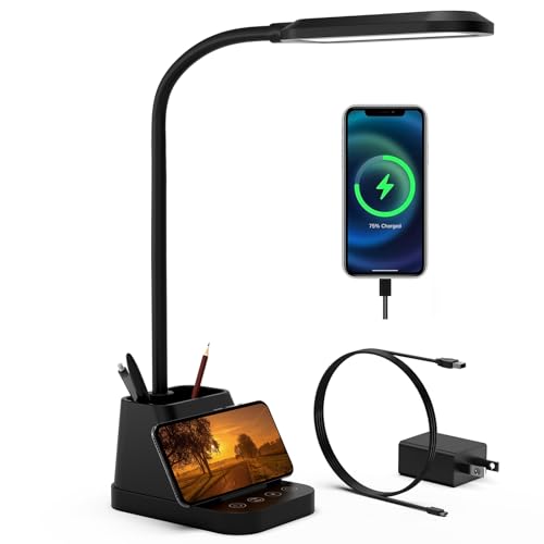 AXX LED Desk Lamp with USB Charging Port for College Dorm Room - color: Black